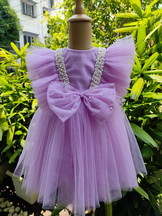 Lavender Pearl Bow Frock Set