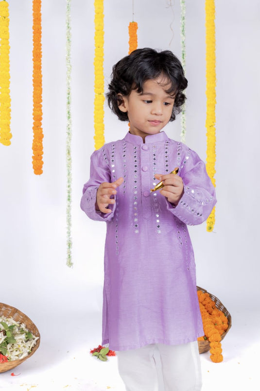 LavenderMirrorwork kurta Set With Pant