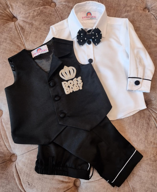 Boss baby theme 4 Piece Waistcoat set Black