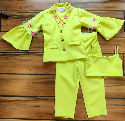 Neon Yellow 3 Piece Blazer Cord Set