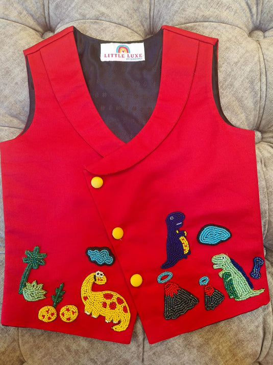 Dinosaurs Theme Waistcoat Red