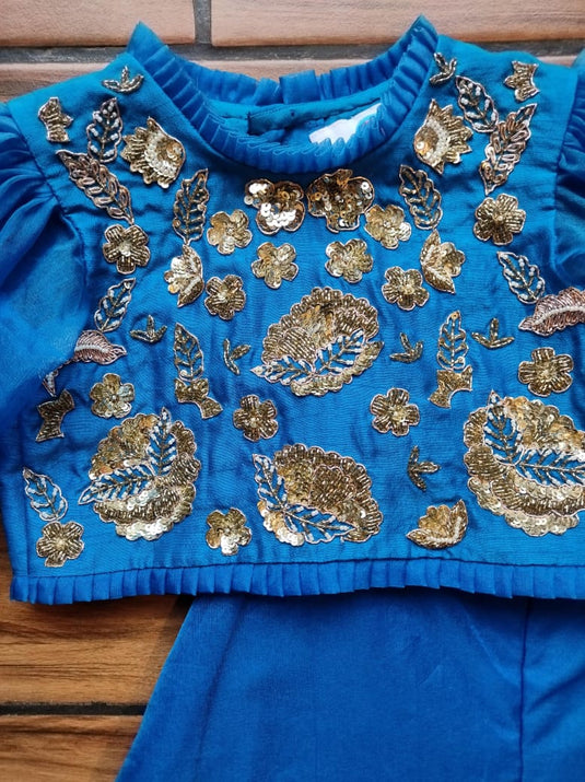 Blue Embroidered Palazzo Set