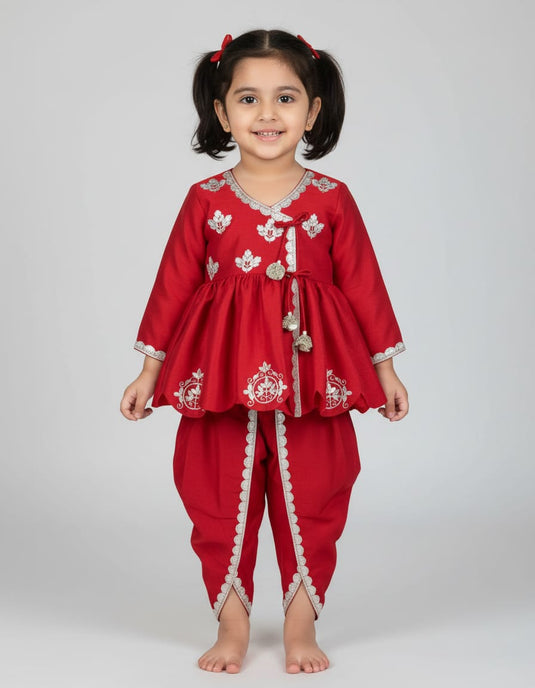 Dark Red Peplum Top Tulip Pant Set
