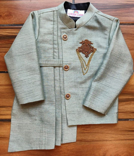 Mint Green Drape Bandhgala Jacket