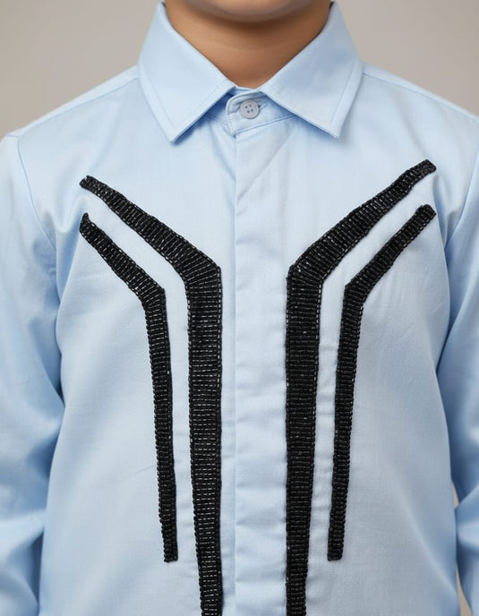 Blue Linear Embroidered Shirt