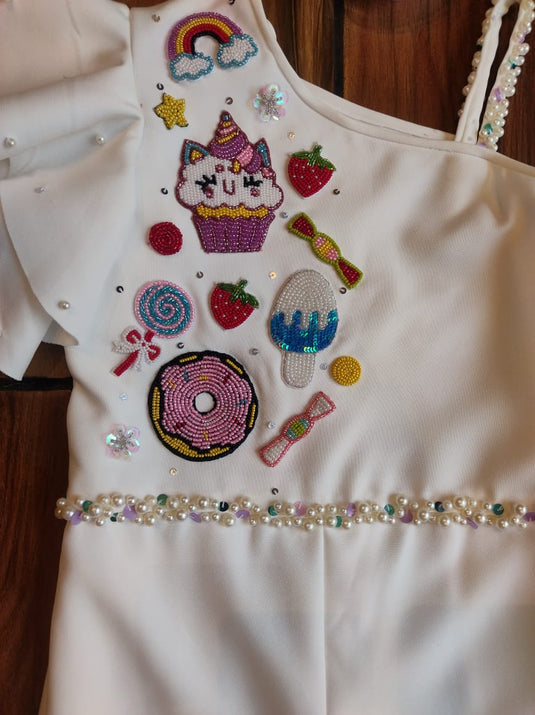 White Donut Cupcake Candy Theme Personalised Jumpsuit