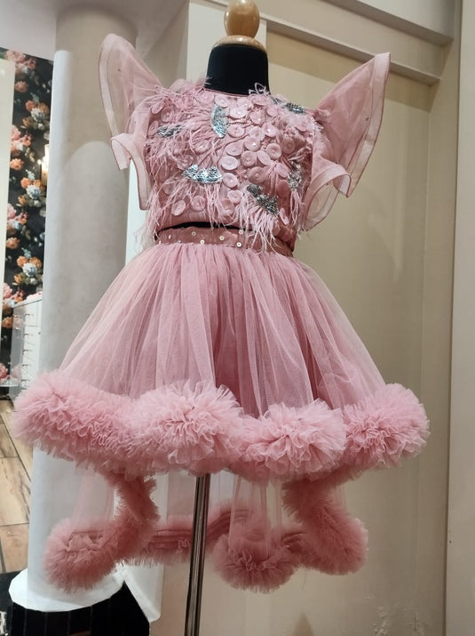 Blush Pink High Low Pixie Lehenga