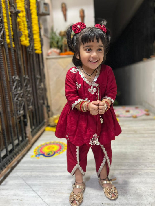 Dark Red Peplum Top Tulip Pant Set