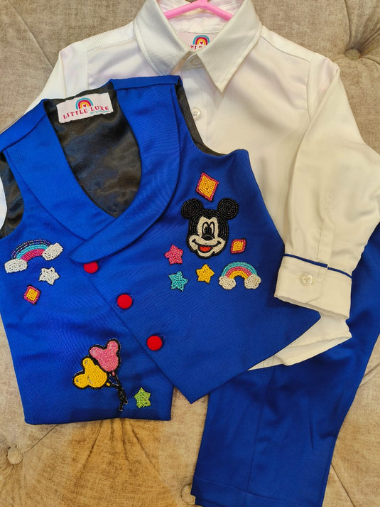 Disney theme 3 Piece Waistcoat set Royal Blue