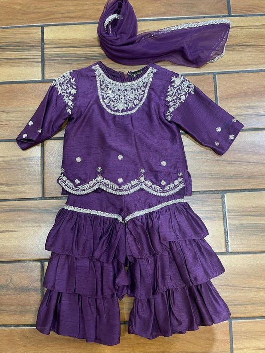 Purple Embroidered Sharara Set