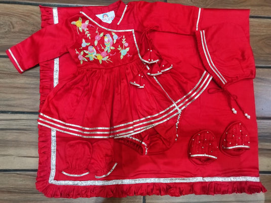 Birds And Flowers Red Girls Jaamna Set