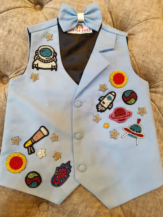 Space Theme Waistcoat In Light Blue