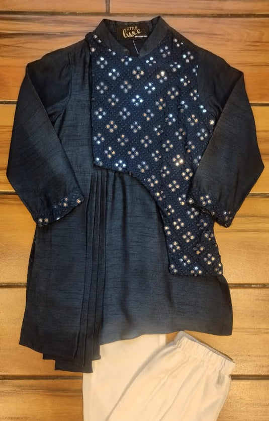 Blue Drape Layered Mirror Kurta Set With Pant