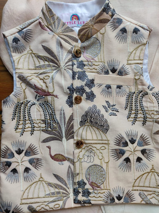 Peacock Temple Waistcoat Kurta Set