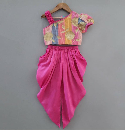 One Shoulder Sequins Dhoti Set