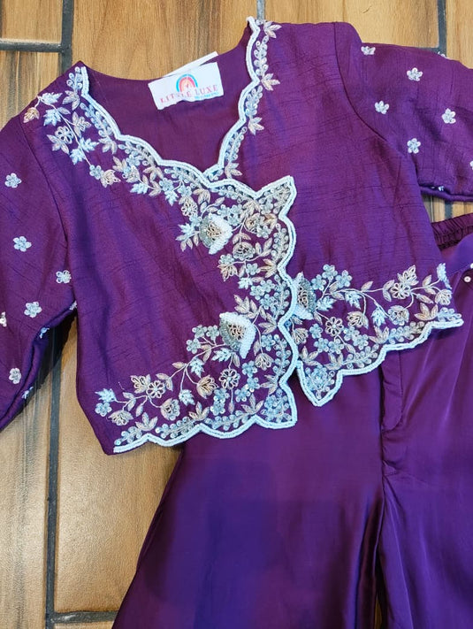 Purple Embroidered Waistcoat Top with Palazzo