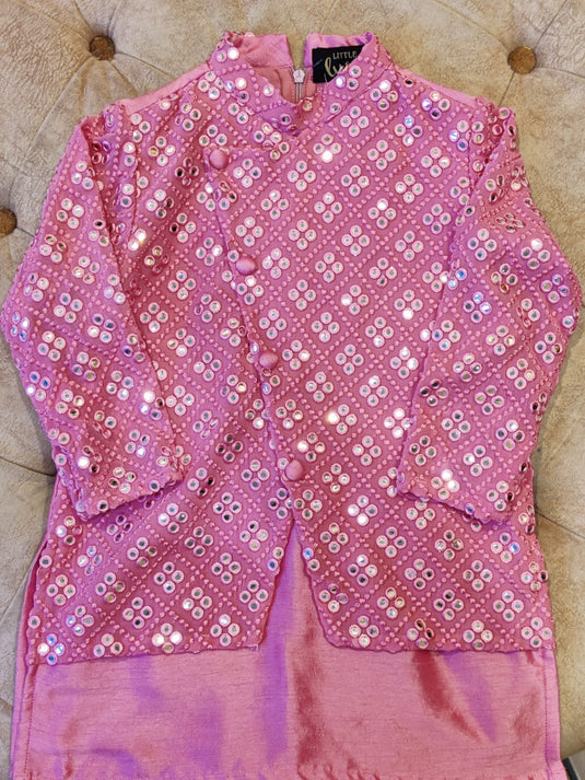 Pink Layered Mirror Kurta Set with Pant