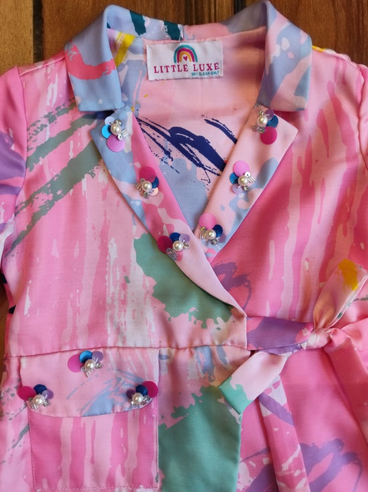 Pink Printed Peplum Cord Set