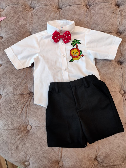 White Lion Shirt Black Shorts Set