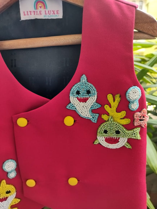 Baby Shark Embroidered Waistcoat Royal Red