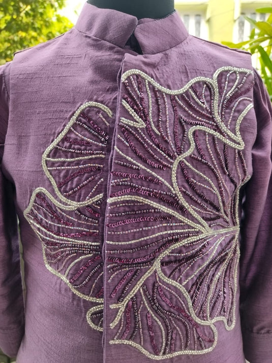 Regal Purple Big Flower Embroidered Kurta Set With Pant