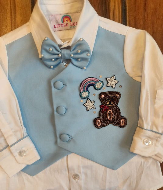 Blue teddy Attached Jacket Set