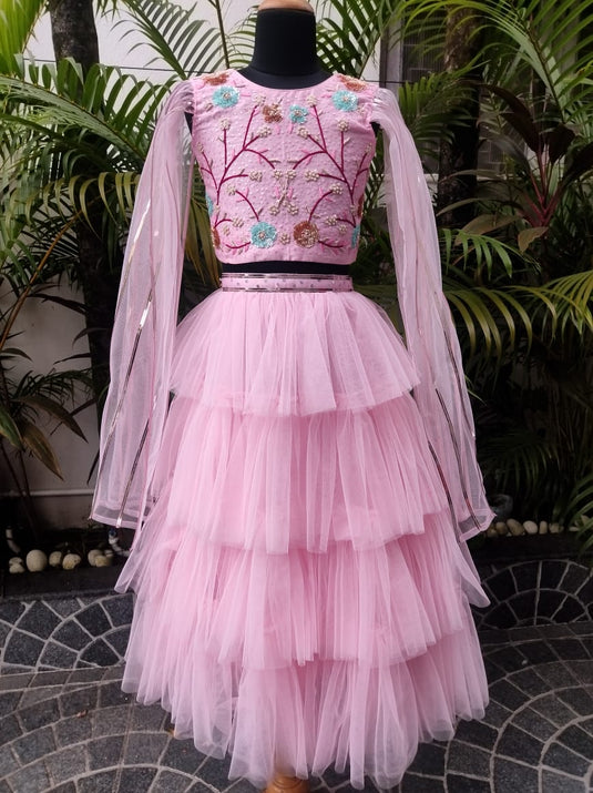 Pink Layered Cape Lehenga