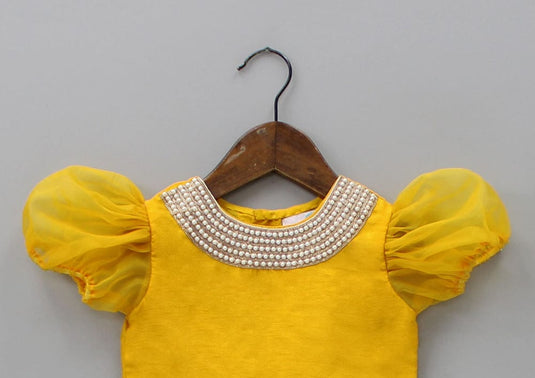 Yellow Embroidered Top With Patola Dhoti Pant