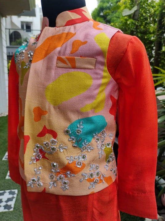Embroidered Multicolor Waistcoat Kurta Set With Pant