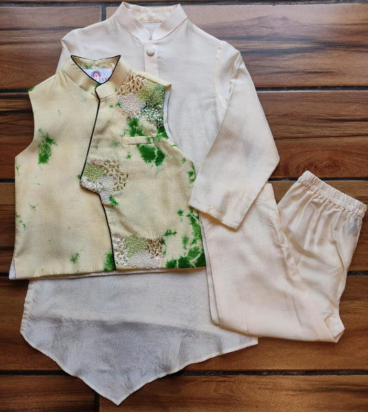 Embroidered Shibori Waistcoat Kurta Set With Pant