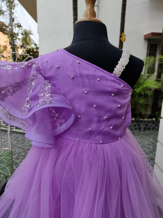 Lavender Sequins One Shoulder Gown