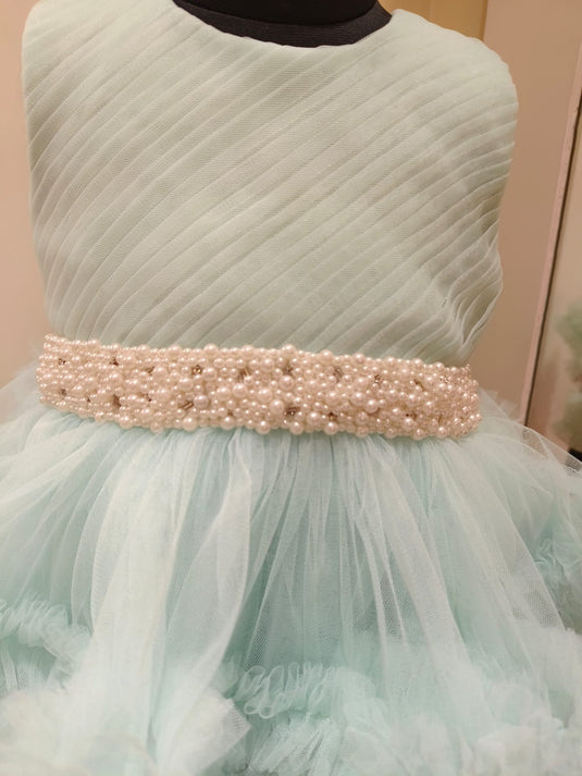 Light Blue Ruffle Pearl Dress