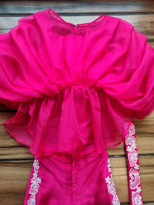 Red Organza Embroidered Belt Palazzo Set