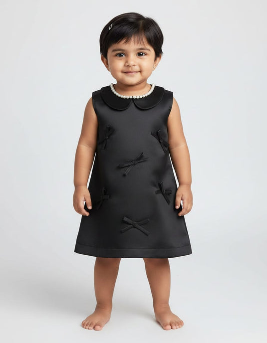 Black Satin Bow Dress