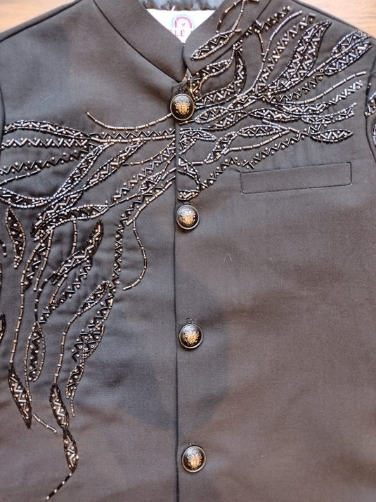 Black Geometric Embroidered Bandhgala