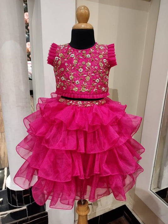 Pink Zardozi Layered Lehenga