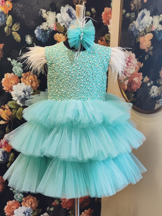 Blue Layered Pearl Dress