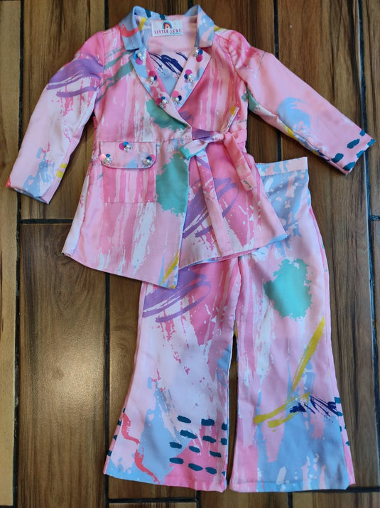 Pink Printed Peplum Cord Set