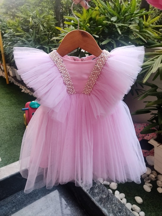 Pink Pearl Bow Frock Set