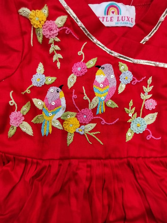 Birds And Flowers Red Girls Jaamna Set