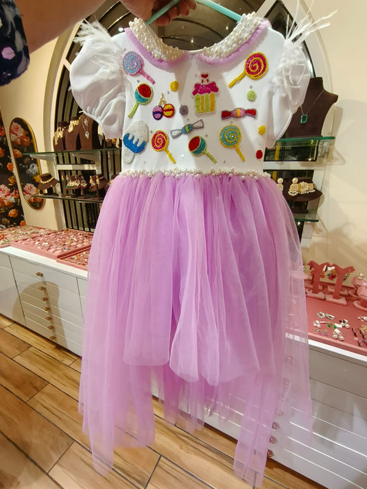 White and Lavender Candy High Low Candy Gown Dress