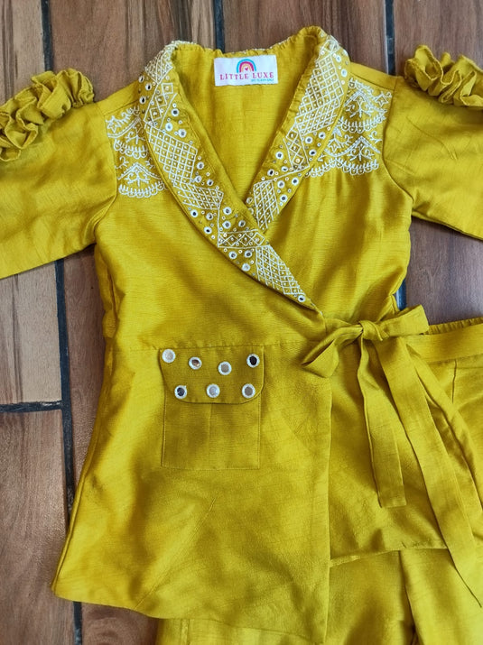 Mustard Peplum Mirrorwork Palazzo Set