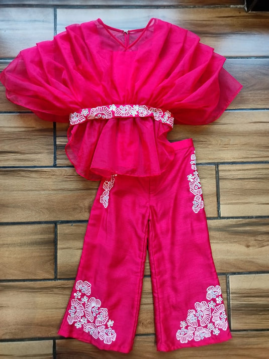 Red Organza Embroidered Belt Palazzo Set