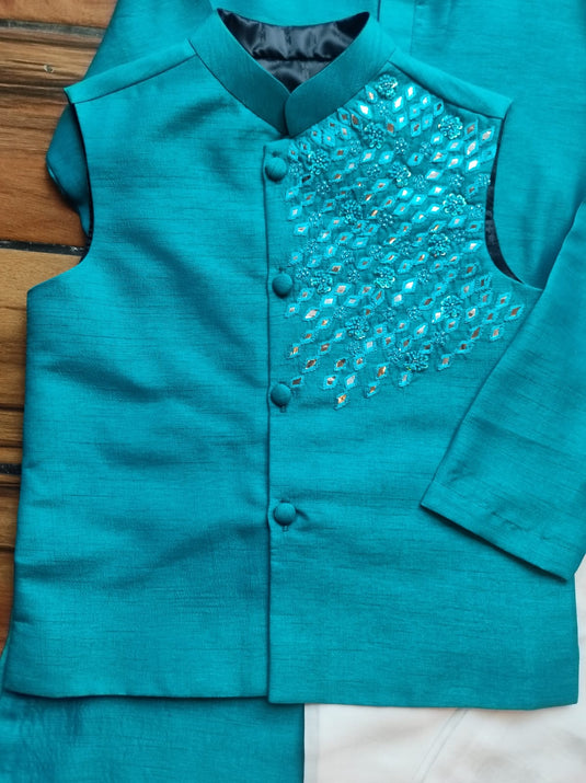 Green Mirrorwork Waistcoat kurta Set