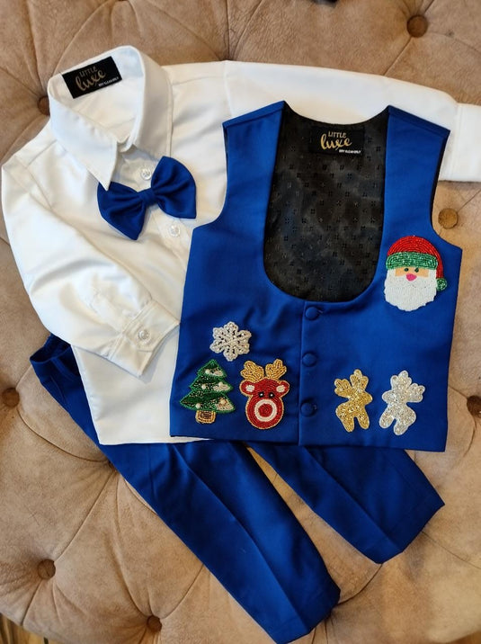 Christmas 4 Piece Waistcoat set Royal Blue