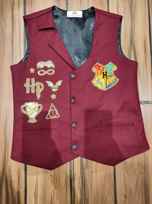 Maroon Harry Potter Theme Waistcoat Set With Pant