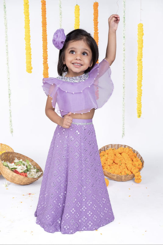 Lavender Mirrorwork Ruffle Lehenga
