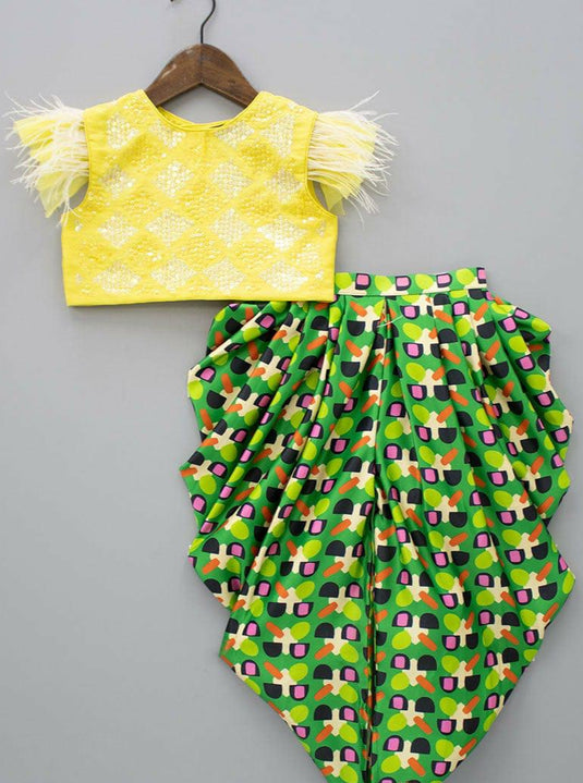 Yellow Sequins Dhoti Pant Set