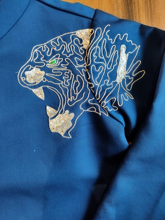 Royal Blue Drape Tiger Bandhgala Jacket
