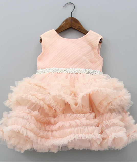 Peach Ruffle Pearl Dress
